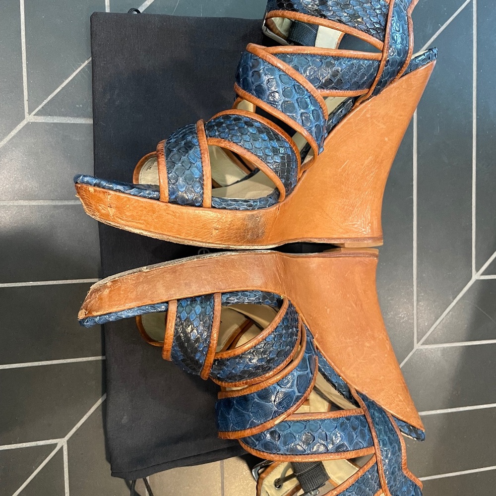 Alexandre Birman Python Wedge Sandals Blue - image 2